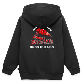Züge - Kinder Premium Organic Zip Hoodie - Schwarz - Hinten - AI Model Kid Male (0cm)
