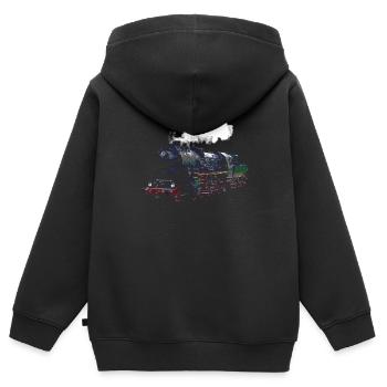 Les trains - Sweat Premium à capuche zippé enfant bio - noir - Dos - AI Model Kid Male (0cm)