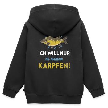 ich will nur zu meinem Karpfen! - Kinder Premium Organic Zip Hoodie - Schwarz - Hinten - AI Model Kid Male (0cm)