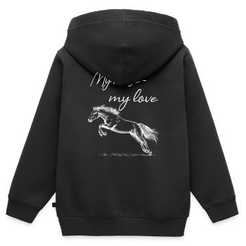 My horse - my love Pferdemotiv & Hingucker - Kinder Premium Organic Zip Hoodie - Schwarz - Hinten - AI Model Kid Male (0cm)