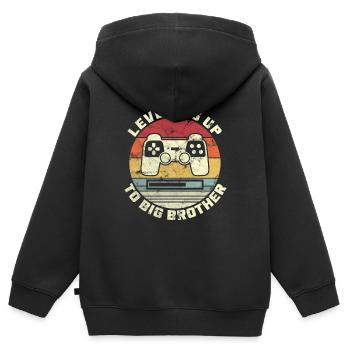 Leveling up Großer Bruder Big Brother Geschenkidee - Kinder Premium Organic Zip Hoodie - Schwarz - Hinten - AI Model Kid Male (0cm)
