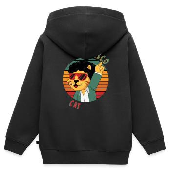 Disco Cat geht auf die Piste - Kinder Premium Organic Zip Hoodie - Schwarz - Hinten - AI Model Kid Male (0cm)