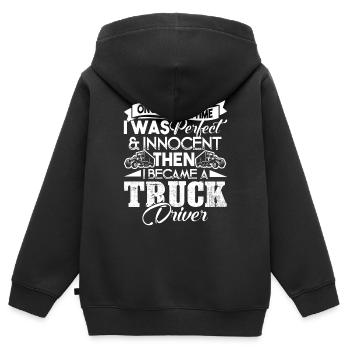 LKW-Fahrer Ich wurde LKW-Fahrer - Kinder Premium Organic Zip Hoodie - Schwarz - Hinten - AI Model Kid Male (0cm)