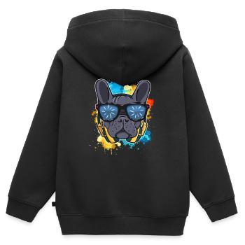 Chien bouledogue français DJ Frenchie - Sweat Premium à capuche zippé enfant bio - noir - Dos - AI Model Kid Male (0cm)