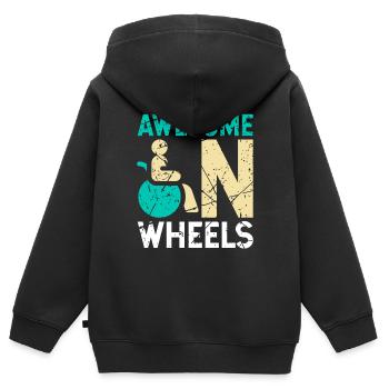 Humour en fauteuil roulant handicap handicap - Sweat Premium à capuche zippé enfant bio - noir - Dos - AI Model Kid Male (0cm)