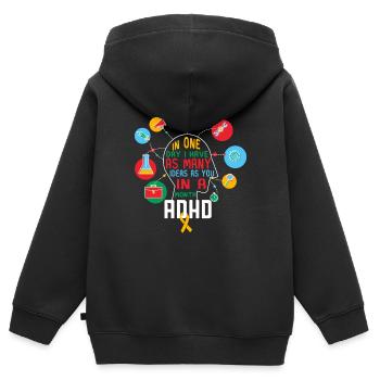 Cadeau TDAH déficit d'attention TDAH - Sweat Premium à capuche zippé enfant bio - noir - Dos - AI Model Kid Male (0cm)