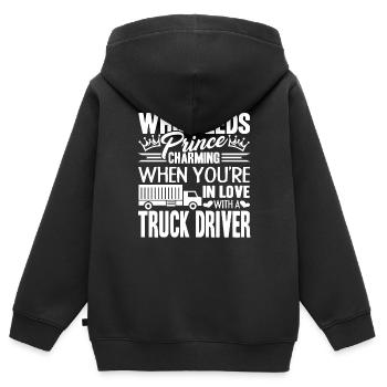 LKW-Fahrer verliebt in einen LKW-Fahrer - Kinder Premium Organic Zip Hoodie - Schwarz - Hinten - AI Model Kid Male (0cm)