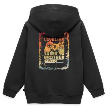 Vintage Leveling up Großer Bruder Big Brother - Kinder Premium Organic Zip Hoodie - Schwarz - Hinten - AI Model Kid Male (0cm)
