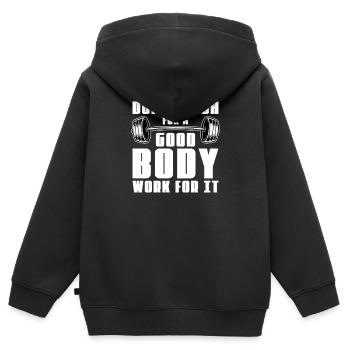 Haltérophile Haltères Long - Sweat Premium à capuche zippé enfant bio - noir - Dos - AI Model Kid Male (0cm)