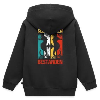 Seepferdchen Bestanden Frühschwimmer Abzeichen - Kinder Premium Organic Zip Hoodie - Schwarz - Hinten - AI Model Kid Male (0cm)
