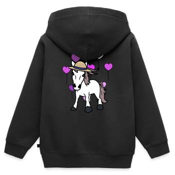 Coeur cheval cheval cheval cheval Cheval Fou de cheval - Sweat Premium à capuche zippé enfant bio - noir - Dos - AI Model Kid Male (0cm)