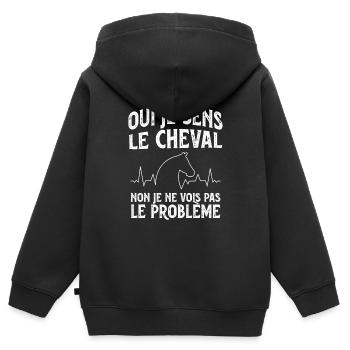 Sentir le cheval - humour chevaux - Sweat Premium à capuche zippé enfant bio - noir - Dos - AI Model Kid Male (0cm)