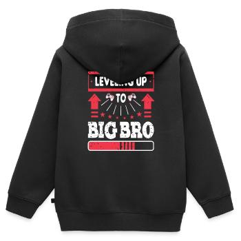 Leveling up to Big Bro - Kinder Premium Organic Zip Hoodie - Schwarz - Hinten - AI Model Kid Male (0cm)