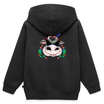 Vache village village enfants - Sweat Premium à capuche zippé enfant bio - noir - Dos - AI Model Kid Male (0cm)
