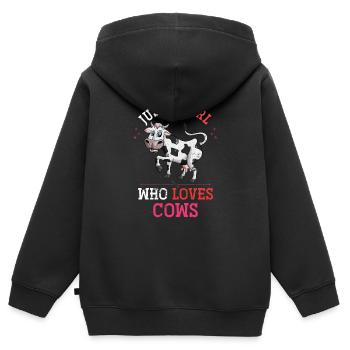 Vache fille ferme - Sweat Premium à capuche zippé enfant bio - noir - Dos - AI Model Kid Male (0cm)