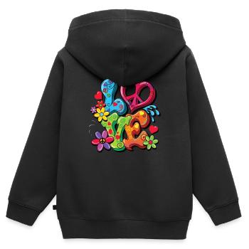 Hippie Kostüm - Kinder Premium Organic Zip Hoodie - Schwarz - Hinten - AI Model Kid Male (0cm)