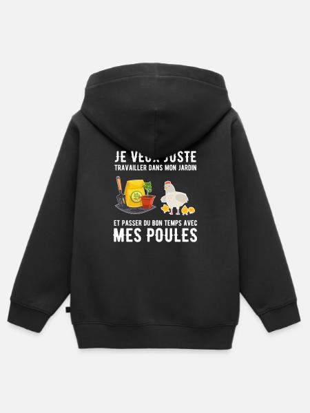 Travailler Jardin Poules Jardinier Humour Cadeau - Sweat Premium à capuche zippé enfant bio - noir