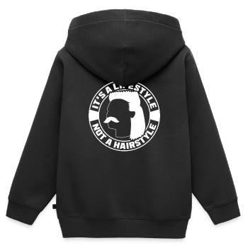 Mullet Mullets mullet business Headband - Sweat Premium à capuche zippé enfant bio - noir - Dos - AI Model Kid Male (0cm)