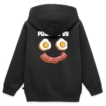 Propulsé par des œufs et du bacon - Petit-déjeuner aux œufs frits - Sweat Premium à capuche zippé enfant bio - noir - Dos - AI Model Kid Male (0cm)