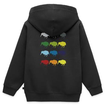 Neon Pop Art Retro Kiwi Laufvogel Geschenkidee - Kinder Premium Organic Zip Hoodie - Schwarz - Hinten - AI Model Kid Male (0cm)