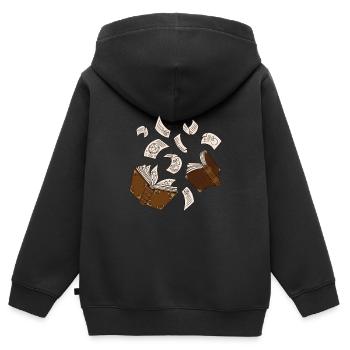 Livres de sorcières sort des pages volantes - Sweat Premium à capuche zippé enfant bio - noir - Dos - AI Model Kid Male (0cm)