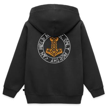 Marteau Mjolnir Thor - Sweat Premium à capuche zippé enfant bio - noir - Dos - AI Model Kid Male (0cm)