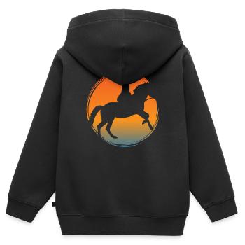 Chevaux montés dans des écuries avec cavalier - Sweat Premium à capuche zippé enfant bio - noir - Dos - AI Model Kid Male (0cm)