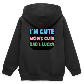 IM CUTE MOMS CUTE DADS LUCKY MAMA PAPA BABY - Kids Premium Organic Zip-up Hoodie - black - Back - AI Model Kid Male (0cm)