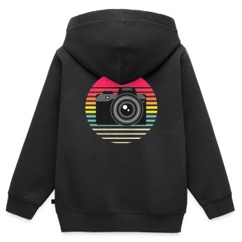 Amant de photographie d'appareil photo rétro vintage - Sweat Premium à capuche zippé enfant bio - noir - Dos - AI Model Kid Male (0cm)