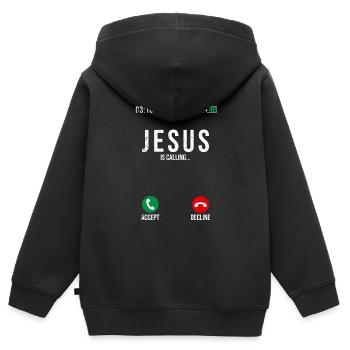 Jésus appelle - Sweat Premium à capuche zippé enfant bio - noir - Dos - AI Model Kid Male (0cm)