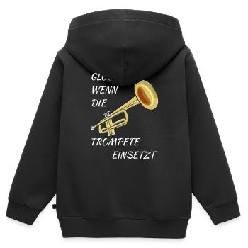GLÜCK IST WENN DIE TROMPETE EINSETZT - Kinder Premium Organic Zip Hoodie - Schwarz - Hinten - AI Model Kid Male (0cm)