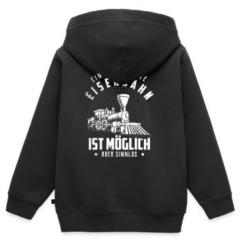 Zug - Kinder Premium Organic Zip Hoodie - Schwarz - Hinten - AI Model Kid Male (0cm)