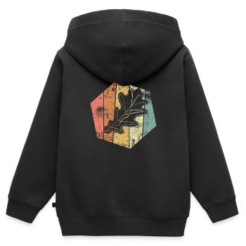 Chêne feuille vintage - Sweat Premium à capuche zippé enfant bio - noir - Dos - AI Model Kid Male (0cm)