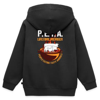PETA People Eating Tasty Animals Grille BBQ Motiv - Kinder Premium Organic Zip Hoodie - Schwarz - Hinten - AI Model Kid Male (0cm)