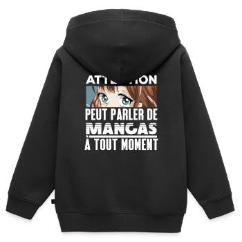 Attention peut parler mangas - Humour Anime Otaku - Sweat Premium à capuche zippé enfant bio - noir - Dos - AI Model Kid Male (0cm)