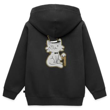 Gentleman Katze mit Zylinderhut und Gehstock - Kinder Premium Organic Zip Hoodie - Schwarz - Hinten - AI Model Kid Male (0cm)