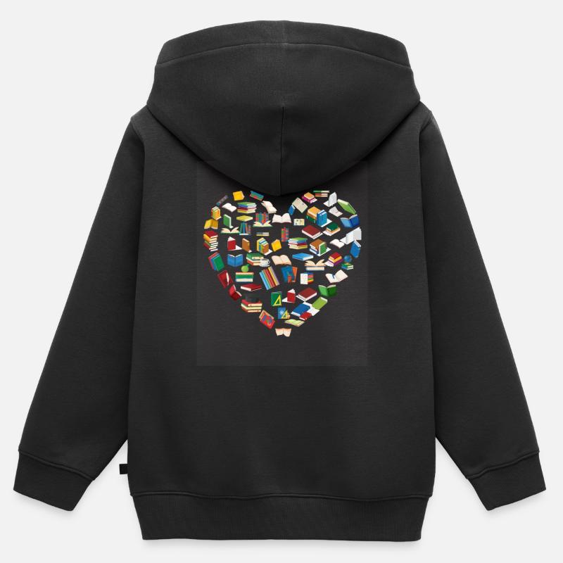 Bibliothécaire de club de lecture en forme de coeur - Sweat Premium à capuche zippé enfant bio - noir