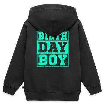 Cadeau d'anniversaire garçon anniversaire garçon - Sweat Premium à capuche zippé enfant bio - noir - Dos - AI Model Kid Male (0cm)