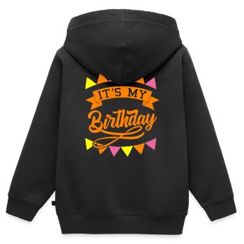 Cadeau d'anniversaire garçon anniversaire garçon - Sweat Premium à capuche zippé enfant bio - noir - Dos - AI Model Kid Male (0cm)