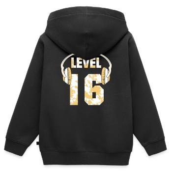 KOPFHÖRER LEVEL 16 - Kinder Premium Organic Zip Hoodie - Schwarz - Hinten - AI Model Kid Male (0cm)