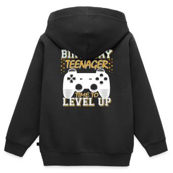 Anniversaire de l’adolescence niveau up jeu vidéo anniversaire - Sweat Premium à capuche zippé enfant bio - noir - Dos - AI Model Kid Male (0cm)