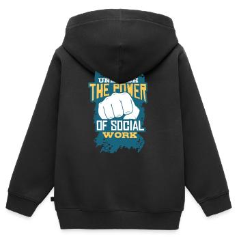 Travailleurs sociaux - Sweat Premium à capuche zippé enfant bio - noir - Dos - AI Model Kid Male (0cm)