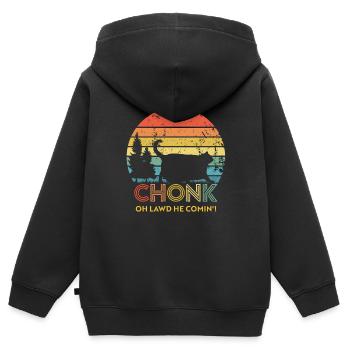 Retro Sonnenuntergang Chonk Katze Mollige Katze - Kinder Premium Organic Zip Hoodie - Schwarz - Hinten - AI Model Kid Male (0cm)