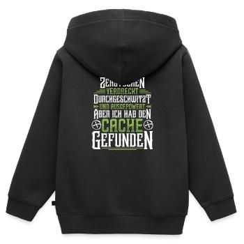 Zerstochen, verdreckt, durchgeschwitzt und ausgepo - Kinder Premium Organic Zip Hoodie - Schwarz - Hinten - AI Model Kid Male (0cm)