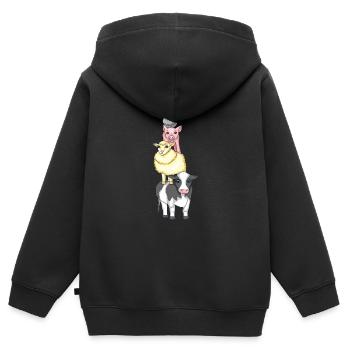Farmtiere die auf dem Rücken des Anderen stehen - Kinder Premium Organic Zip Hoodie - Schwarz - Hinten - AI Model Kid Male (0cm)
