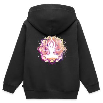 Pose colorée de lotus - Sweat Premium à capuche zippé enfant bio - noir - Dos - AI Model Kid Male (0cm)