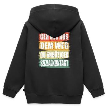 Unnötiger Sozial Kontakt - Kinder Premium Organic Zip Hoodie - Schwarz - Hinten - AI Model Kid Male (0cm)