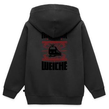 Nur über meine Weiche Straßenbahn Gleisbauer - Kinder Premium Organic Zip Hoodie - Schwarz - Hinten - AI Model Kid Male (0cm)