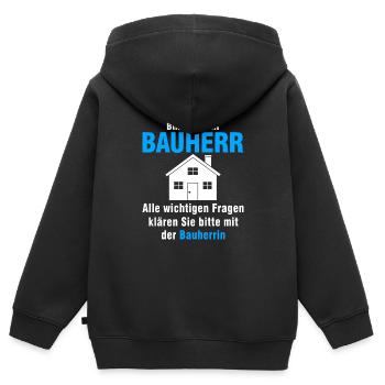 bin nur der bauherr Alle wichtigen Fragen - Kinder Premium Organic Zip Hoodie - Schwarz - Hinten - AI Model Kid Male (0cm)