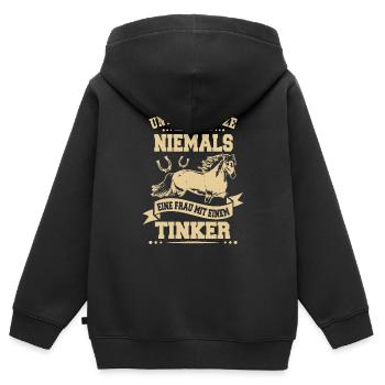 Unterschätze Niemals eine Frau mit Tinker Pferd - Kinder Premium Organic Zip Hoodie - Schwarz - Hinten - AI Model Kid Male (0cm)